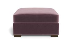 the footstool is made from fabric and has wooden legs, with a purple color