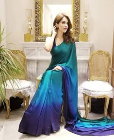 Sky Blue Contrast Color Suits, Satin Saree Look, Partywear Sarees Designer, Farewell Sarees, Indian Sari Dress