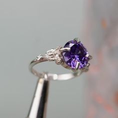 Amethyst Ring, Floral Ring, Silver Gold Plated 925 Silver, Gemstone Ring, Purple Gemstone, Boho Ring, Statement Ring, Vintage Style Ring - Etsy Türkiye Fine Jewelry Sterling Silver Flower Ring With Birthstone, Fine Jewelry Flower Ring With Birthstone In Sterling Silver, Heirloom Amethyst Rings With Accent Stones, White Gold Gemstone Promise Ring, Sterling Silver Amethyst Ring With Accent Stones, Heirloom Amethyst Ring In Sterling Silver, Heirloom Amethyst Solitaire Ring, Heirloom Amethyst Sterling Silver Ring, White Gold Amethyst Ring With Prong Setting