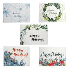 four christmas cards with the words happy holidays written on them