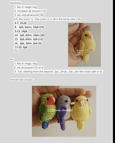 two crocheted birds sitting on top of each other