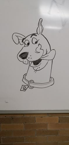 a black and white drawing of a cartoon character