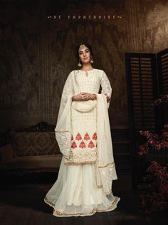 White Sharara Suit, White Sharara, Off White Designer, Choli Dress, Georgette Lehenga, Gown Suit, Net Lehenga, Lehenga Choli Online