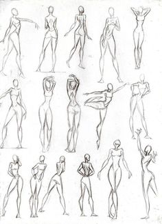 a bunch of sketches of different poses and body shapes for the figure in this drawing