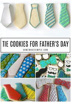 the cookies for father's day are decorated in different styles and colors, including ties