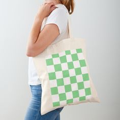 "Green and White Check Pattern" Tote Bag by DiaShaaa | Redbubble Tote Bag Pattern, Print Tote, Check Pattern, Printed Tote Bags, Tote Bag Design, Green And White