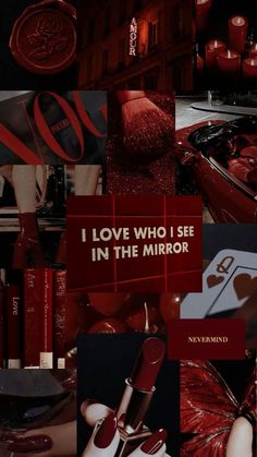 a collage of red lipsticks with the words love who i see in the mirror