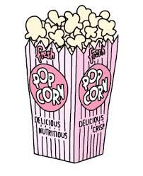 a pink box with popcorn on it and the words pop pop written in white letters