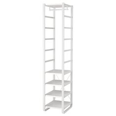 a white shelf with three shelves on each side