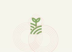 a green plant with swirls and circles around it on a white background that says,