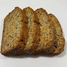 slices of banana bread on a white surface