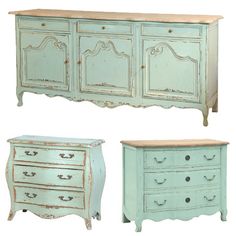 three pieces of furniture including a dresser, sideboard and chest