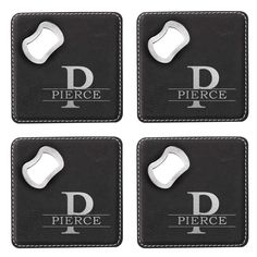 PRICES MAY VARY. MORE THAN MEETS THE EYE: Protect surfaces from water rings and never be without a bottle opener! This classy set of leatherette coasters does double duty, helping you entertain in style. UNIQUELY PERSONALIZED: Personalize these bottle opening coasters with any engraved initial and name up to 12 characters. Choose black engraved with metallic silver (pictured) or brown engraved with black. AN ENTERTAINING STAPLE: These coasters are practical, convenient and great for entertaining Black Coasters, Water Rings, More Than Meets The Eye, Entertainment Bar, Personalized Bottles, Personalized Coasters, Make Memories, Bar Tools, Coaster Set