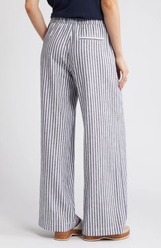 Striped Linen Pants Outfit, Pants Nordstrom, Linen Pants Outfit, Striped Linen Pants, Workwear Jeans, White Linen Pants, Linen Blend Pants, Summer Staples, Wide Legs