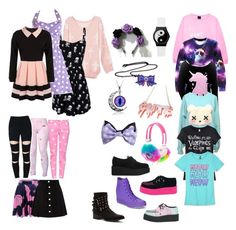 "Pastel Goth Outfits for School" by macybuehner ❤ liked on Polyvore featuring Moschino, Hello Kitty, Converse, AG Adriano Goldschmied, Karl Lagerfeld and Penny Loves Kenny Pastel Goth Outfits For School, Pastel Goth Fashion Outfits, Goth Outfits For School, Winter Hipster, Fantasy Make-up, Grunge Pastel, School Look