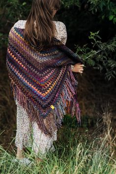 Colored Purple Crochet Shawl Triangular Boho Shawl Hand Knit - Etsy Poland Purple Bohemian Shawl For Fall, Bohemian Purple Shawl For Fall, Purple Festival Shawl, Bohemian Hand Knitted Purple Shawl, Multicolor Hand Knitted Shawl, Lost Forest, Crocheted Shawl, Shawl Winter, Boho Shawl