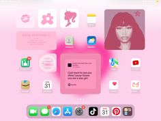 an image of a pink background with icons and text on the bottom right corner, including one woman's face