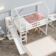 there is a bunk bed with stairs to the bottom and a slide down from it