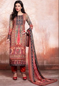 #Cream And #Red #Platinum #Rayon #Straight Cut #Suit #nikvik  #usa #designer #australia #canada #freeshipping Dupta Design, Satin Churidar, Eid Clothes, Suit With Dupatta, Textiles Design, Indian Suit, Cotton Silk Dress