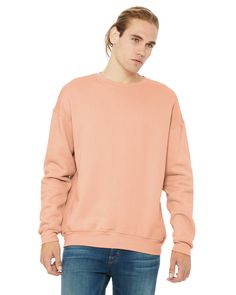 Unisex Drop Shoulder Fleece - PEACH - XS | Bella + Canvas Drop Shoulder Fleece T-Shirt in Peach Size XS | Cotton/Polyester Blend B, BC Drop Shoulder Sweatshirt, Dropped Shoulder Sweatshirt, Men Sweatshirt, Custom Sweatshirts, Crew Sweatshirts, Wholesale Clothing, Polo Shirts, Drop Shoulder, Unisex Sweatshirt