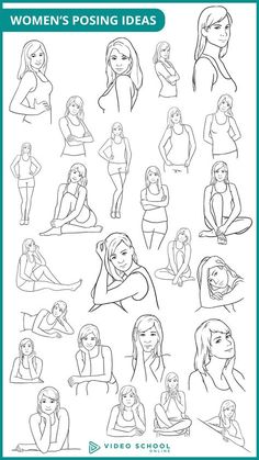 some women's poses are drawn in black and white, with the words woman's posing ideas above them