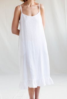 Women Nightwear Dresses, Minimal Clothes, Linen Nightgown, Night Wears, Night Wear Dress, Linen Slip Dress, Gorgeous Lingerie, White Slip Dress, Cloth Design