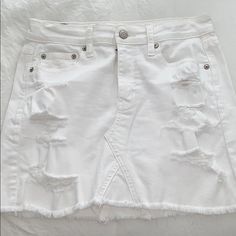 White Denim Skirt With Rips White Jean Skirt, American Eagle Skirt, Distressed Skirt, Skirts White, White Denim Skirt, High Rise Skirt, Distressed Denim Skirt, Plaid Mini Skirt, Distressed Black Jeans