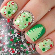 Christmas Nail Designs Easy, Christmas Tree Nails, Unghie Nail Art, Tree Nails, Christmas Nails Easy