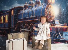 Kate Christmas Light Train in Snowy Night Backdrop for Photography Christmas Train Photo Shoot, Train Photo, Santa Experience, Brick Backdrops, Cloth Backdrop, Garden Backdrops, Snowy Night, Christmas Backdrop, Fairy Tales For Kids