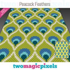 the cover of two magic pixels'peacock feathers pattern is shown in green, blue and white