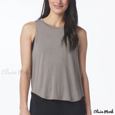 Olivia Mark - Hollow Butterfly Pleated Solid Color Sport Sweatshirt: Loose, Comfortable Outdoor Running and Yoga Top for Back Support Gray Relaxed Fit Top With Go-dry Technology, Basic Gray Gym Tops, Versatile Gray Sports Top, Gray Relaxed Fit Top For Gym, Versatile Gray Workout Top, Gray Athleisure Top For Everyday, Basic Relaxed Fit Tops For Gym, Casual Tank Tops For Gym, Casual Go-dry Top For Workout