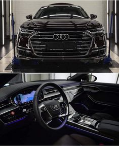 the inside and outside of an audi car