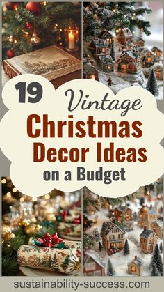 19 Vintage Christmas Decor Ideas For Cheap & Easy Holiday Decorations Christmas Vignettes French Country, Traditional Christmas Decorations Mantle, Vintage Christmas Decorations Ideas, Charles Dickens Christmas Tree, Vintage Christmas Ideas Decoration, Christmas Vintage Crafts, Dickens Christmas Decor, Decorating With Christmas Village Houses, Unique Christmas Decor Ideas Creative