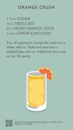 an orange crush cocktail recipe is shown in this graphic style, with the ingredients to make it