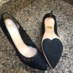 Charlotte Olympia Debbie Lace Heart Platform Pump 39 Imo Fits Like A 8.5m I Have All My Dress Shoes Covered In A Vibram Sole Because They Are Such Soft Leather There Is On Tiny Leather Dimple On The Heel Of One Shoe But Very Slight Look Brand New Super Feminine Shoe Surprisingly Comfortable Even Though I Had Foot Surgery And Can’t Wear Them. 4 1/4 “ Heel With 1/2” Platform 3 3/4” Equivalent Elegant Lace-up Heels With Removable Insole, Vday Outfit, Heart Platforms, A Well Traveled Woman, Feminine Shoes, Charlotte Olympia Shoes, Lace Shoes, Lace Heart, Shoe Inspo