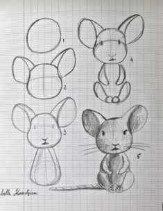 three drawings of mice, one is drawn in pencil and the other is drawn in graph paper