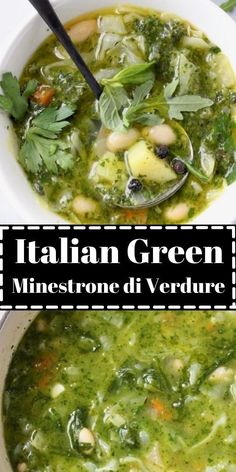 italian green minestone di verdure soup in a white bowl