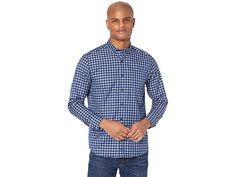 Johnston & Murphy Dark Twill Gingham Shirt - Men's Clothing : Navy/Blue : Sharpen up your look with the Johnston Murphy Dark Twill Gingham Shirt. It features a tailored fit and a gingham print on a cotton twill fabrication. Dress shirt with a spread collar and long sleeves with convertible cuffs. Open chest pocket. Full button-up front. Shirttail hem. 100% cotton. Machine wash cold and tumble dry low. Imported. Measurements: Length: 30 in Chest Measurement: 44 in Sleeve Length: 32 in Product Plaid Shirt For Business Casual In Spring, Classic Long Sleeve Gingham Flannel Shirt, Long Sleeve Gingham Shirt For Work, Gingham Long Sleeve Shirt For Work, Gingham Long Sleeve Work Shirt, Cotton Gingham Shirt For Business Casual, Gingham Long Sleeve Shirt For Workwear, Classic Gingham Flannel Shirt, Business Casual Gingham Cotton Shirt