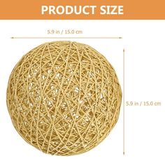 an image of a ball made out of wicker on a white background with measurements