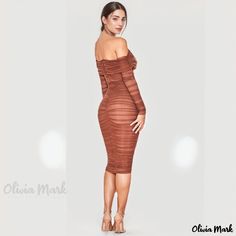 Olivia Mark - Seductive and Sophisticated Long Sleeve Pleated Mesh Party Dress for Cocktail Events Elegant Sheer Bodycon Dress For Club, Fitted Sheer Midi Dress For Club, Sheer Fitted Midi Dress For Date Night, Glamorous Fitted Sheer Midi Dress, Elegant Sheer Bodycon Dress For Cocktail, Elegant Sheer Bodycon Dress For Formal Occasions, Elegant Sheer Bodycon Cocktail Dress, Elegant Sheer Dress For Club, Elegant Ruched Midi Dress For Club