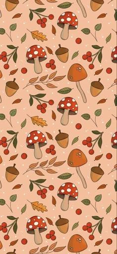 mushrooms and berries on a pink background