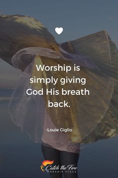 a woman with her hands on her back and the words, worship is simply giving god his breath back