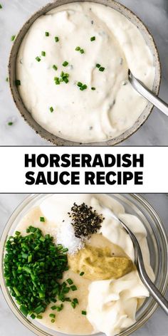 horseradish sauce recipe in a bowl with spoons