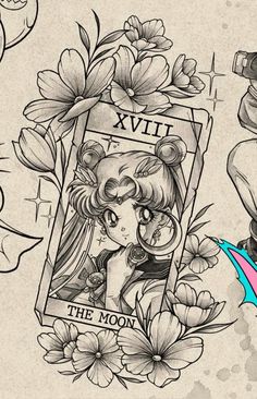 Sailor Moon Tarot Card Tattoo, Sailor Moon Chest Tattoo, Sailor Moon Flash Tattoo, Moon Tarot Tattoo, Sailor Mars Tattoo, Sailor Moon Tarot, Sailor Moon Tattoo Ideas, Sailor Moon Drawing, Anime Flash Tattoo