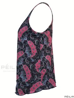 Peilia - Paisley Print Cami Top with Dual Straps, Elegant Sleeveless Crew Neck Summer Blouse, Womens Fashion Apparel Patterned Sleeveless Stretch Top, Sleeveless Stretch Patterned Tops, Patterned Stretch Sleeveless Top, Stretch Sleeveless Patterned Top, Patterned Sleeveless Printed Tank Top, Casual Sleeveless Paisley Print Tank Top, Casual Sleeveless Tank Top With Paisley Print, Casual Paisley Print Sleeveless Tank Top, Plus Size Bohemian