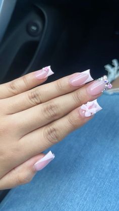 Pink Bow Nails, Bow Nails, Girly Acrylic Nails, French Acrylic Nails, Pretty Nail Designs, Cute Gel Nails, Nails Only, Acrylic Nails Coffin Short, Short Acrylic Nails Designs