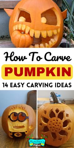 How to carve a pumpkin - 14 easy pumpkin carving ideas Funny Jack O Lanterns, Funny Pumpkin Carvings, Unique Pumpkin Carving Ideas, Thanksgiving Decorations Outdoor, Carve A Pumpkin, Cute Pumpkin Carving, Pumpkin Carving Party, Creative Pumpkin Carving, Amazing Pumpkin Carving