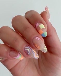 Girls Nail Designs, Multicolored Nails, Hippie Nails, Summery Nails, Really Cute Nails, Short Acrylic Nails Designs, Girls Nails