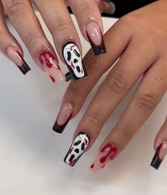 Nails Idea Halloween, Halloween Nails Short Stiletto, Fun Halloween Nail Art, Halloween Nail Sets Short, Halloween Ghost Face Nails, Basic Halloween Nails Acrylic, Nail Inspo Halloween Simple, Halloween Nails Long Coffin, Halloween Nail Inspo 2024