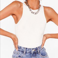 Never Worn ! Best Fit #6 Trendy Tank Bodysuit For Summer, Trendy Summer Tank Bodysuit, Chic Tank Bodysuit For Summer, Casual Tank Bodysuit For Beach, Casual Tank Bodysuit For The Beach, White Muscle Tee, Black Milk Clothing, Muscle Tee, Online Tops